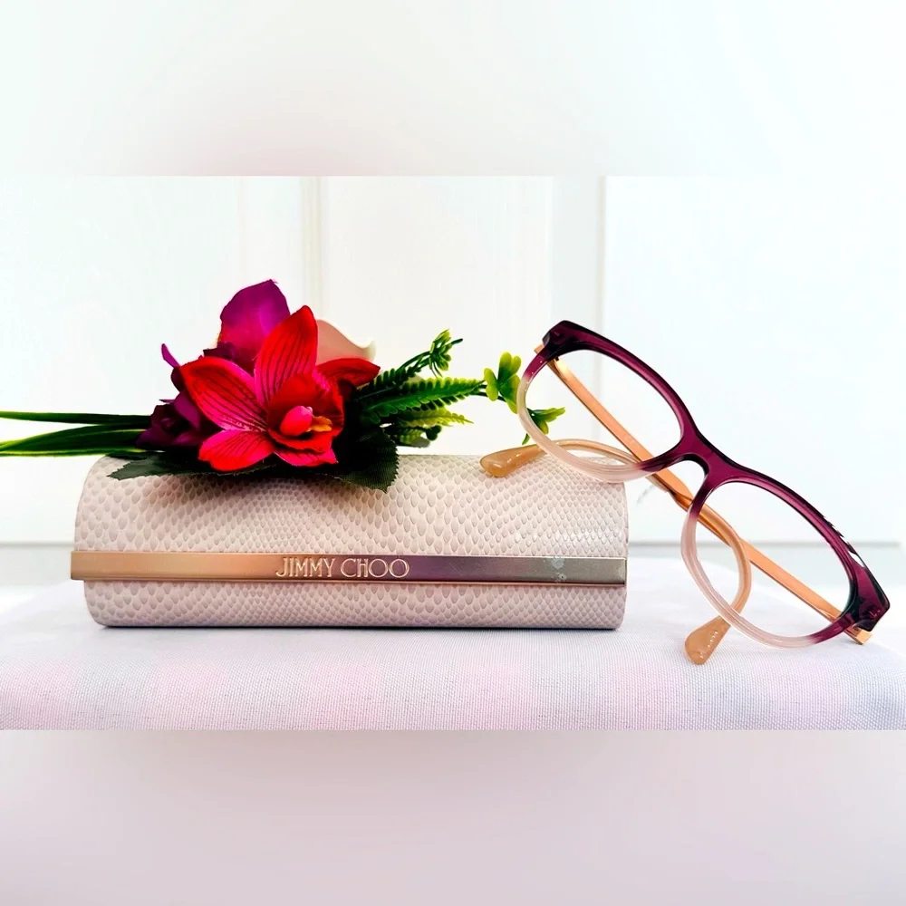 JIMMY CHOO ~ 2-Reading Glass Frames with Snakeskin Embossed Magnetic Case Holder